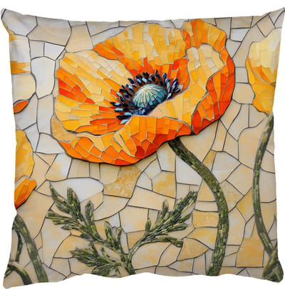 Sierkussens - Kussentjes Woonkamer - 50x50 cm - Klaprozen - Oranje - Mozaïek - Bladeren