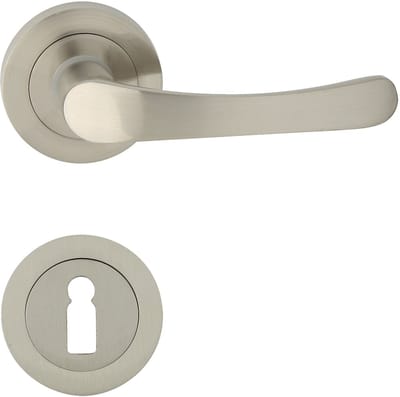 Domino® Deurkrukgarnituur NOVA R M9 - Nikkel gelakt - BB- gladde sleutel met Ronde Rozette - Deurbeslag van aluminium - Deurklink voor kamerdeur, kantoordeur, kelderdeur en binnendeur