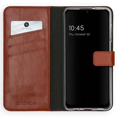 Selencia Hoesje - Geschikt voor Samsung Galaxy A12 - Echt Lederen Bookcase - Lichtbruin