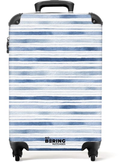 NoBoringSuitcases.com - Koffer - Strepen patroon blauw - Past binnen 55x40x20 cm en 55x35x25 cm - Trolley handbagage - Valiezen met wieltjes volwassenen - Reiskoffer op wielen - Rolkoffer lichtgewicht