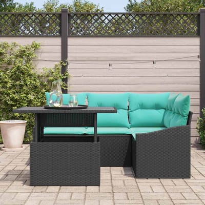 vidaXL - Tuinbank - Set - 5 - st - Zwart - en - Blauw - poly - rattan