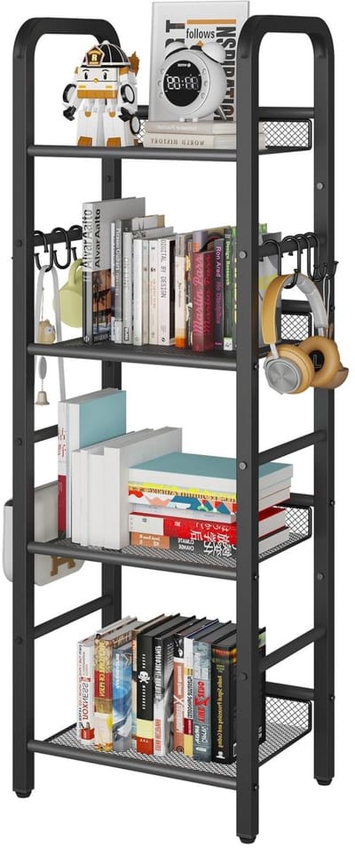 Dailygoods- Boekenkast 4 verdiepingen - Vrijstaand Rek - Metalen Frame - Minimalistische Stijl - Organizer voor Woonkamer/Slaapkamer - Roestbestendig - Opbergrek