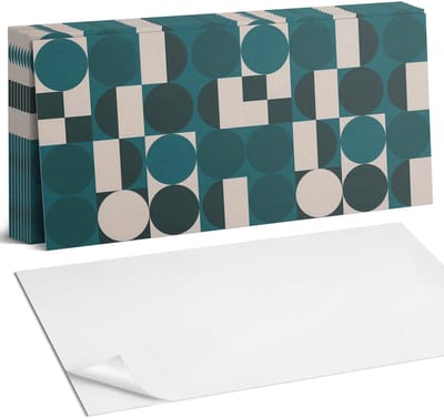 Coloray Plaktegels - Geometrie van vormen en vormen Zelfklevende Wandtegels - 40 cm x 20 cm - Turkoois Plaktegels - 10 stuks - Rechthoek PVC Tegels - Plaktegels Badkamer - Vloertegels Zelfklevend - Vinyl Tegels Zelfklevend - Portugese Tegels