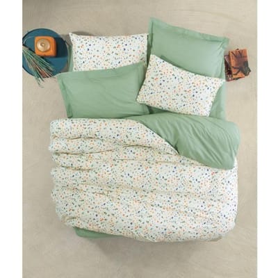 Beddengoedset - 1 dekbedovertrek 220 x 240 cm + 2 kussenslopen 60 x 60 cm - 100% versterkt katoen - Groen