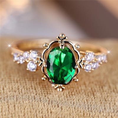 Bague Mignonne pour Femme avec Pierre Zircon Vert Couleur Or Bijoux de Mariage Bagues de Promesse d'Engagement Pour Femmes 10 brown