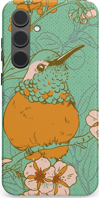 Casetastic hoesje geschikt voor Samsung Galaxy S24 Plus - Dubbellaagse bescherming - Bloesem Kolibrie - Fashion Case - Mintgroen Okergeel Zand