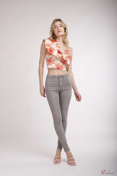 Broek Toxik3 hoge taille skinny L185 lichtgrijs
