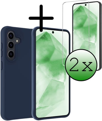 Hoesje Met 2x Screenprotector - Geschikt voor Samsung Galaxy A56 - Sterk & Shockproof - Back Cover - Siliconen Case - Telefoon Hoes - Donkerblauw
