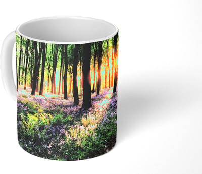 Mok - Koffiemok - Bos - Bloemen - Lavendel - Zon - Paars - Natuur - Mokken - 350 ML - Beker - Koffiemokken - Theemok
