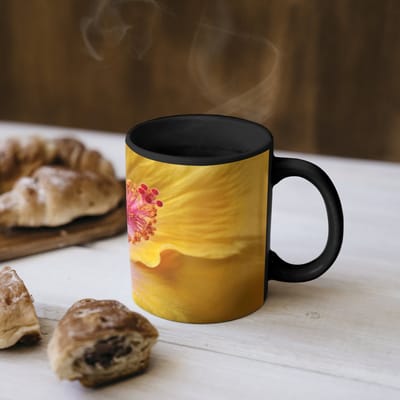 Magische Mok - Foto op Warmte Mokken - Koffiemok - Geel - Hibiscus - Tropisch - Magic Mok - Beker - 350 ML - Theemok