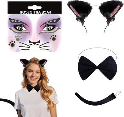 Schattig kattenkostuum voor meisjes – Compleet met diadeem, halsband, staart en glinsterende oogstickers – Ideaal voor Halloween, carnaval en themafeesten