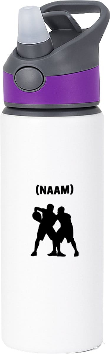 Hacebo® - Basketbal met eigen naam waterfles met rietje paars - Basketbal - Basketballer - Sport - water fles - 650ML