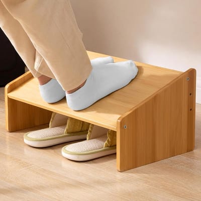 Houten voetensteun - verstelbare ergonomische voetensteun - afneembare voetenbank - 3 hoogteposities - thuis - ergonomisch comfort