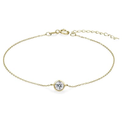 Gisser Jewels - Armband - Solitaire gezet met Zirkonia Steen in een gladomzetting - 4mm Breed - Lengte 17+3cm - 14 Karaat Geelgoud - VGB002-17+3