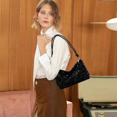 Glinsterende Clutch Bag met Pailletten voor Avondjes Uit, Bruiloften en Feestjes - Elegante Schoudertas met Rits en Bling Effect