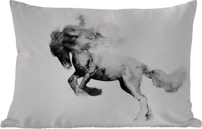 Buitenkussens - Tuin - Schilderij - Paard - Dieren - Olieverf - Zwart - Wit - 50x30 cm