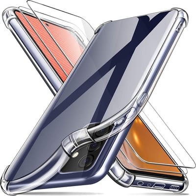 Shockproof Silicone Geschikt voor: Samsung Galaxy A52 (4G & 5G) / A52s - Anti-shock TPU Siliconen & 2X Tempered Glas Combi - Transparant