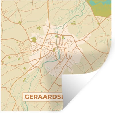 Muurstickers - Sticker Folie - Kaart - Stadskaart - Geraadsbergen - Vintage - Plattegrond - 100x100 cm - Plakfolie - Muurstickers Kinderkamer - Zelfklevend Behang XXL - Zelfklevend behangpapier - Stickerfolie