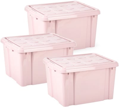 Plasticforte Multi Storage Opslagbox met deksel - 3x - roze - 25 liter - 42 x 25 x 30 cm - kunststof - opbergdoos - opbergen