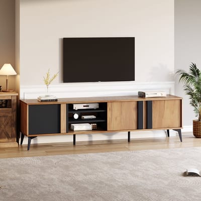 MODENUIT Tv-Meubel - 3 Deuren En 4 Open Vakken - Woonkamer - Spaanplaat En Metaal - 180x40x50 Cm - Bruin Zwart