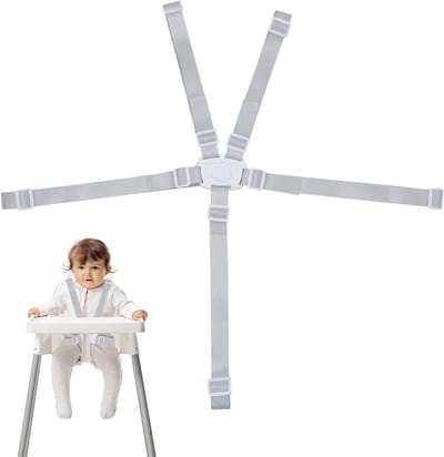 Verstelbare 5-Punts Veiligheidsgordel voor Kinderstoel, Kinderwagen en Hoogstoel - Wit, Polyester, Geschikt voor Kinderen