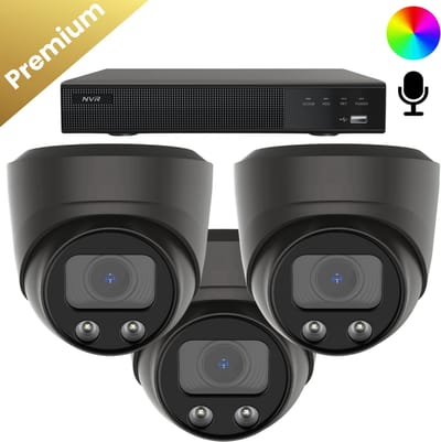 3x Beveiligingscamera set – Bedraad – Sony Dome Premium AI-ISP 8MP Full Color UltraHD 4K – Zwart