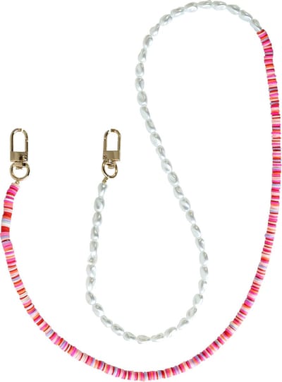 xoxo Wildhearts telefoonkoord - Island Girl - Lang Koord - Geschikt voor iPhone - Geschikt voor Samsung - Universeel - Phone cord - Telefoonketting - Koord voor telefoon - Telefoon hanger ketting - Parelketting - Kralenketting - Wit / Roze
