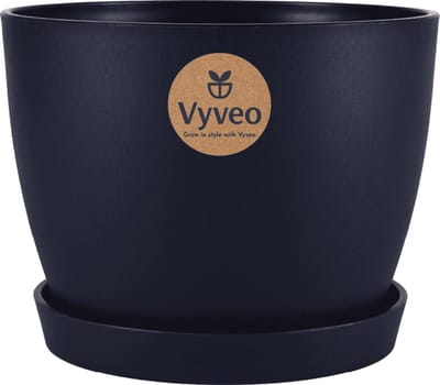 Vyveo - Bloempot Lunda met onderzetter - 14x10 - Zwart - Bloempot voor binnen en buiten - Lichtgewicht - Breukbestendig - Vorstbestendig - UV-bestendig