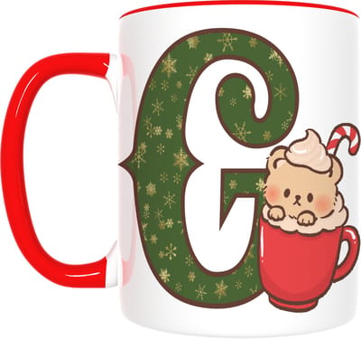 Kerst Mok met Letter G & Lieve Beer – Winter Cadeau met Kerstsok – Inclusief Cadeauverpakking – 350ml