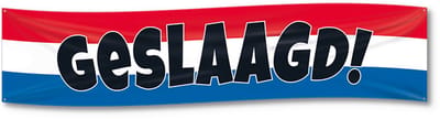 Q2P - Banner - Geslaagd - Versiering - Decoratie - Rood - Wit - Blauw - Straat Banner - Slinger