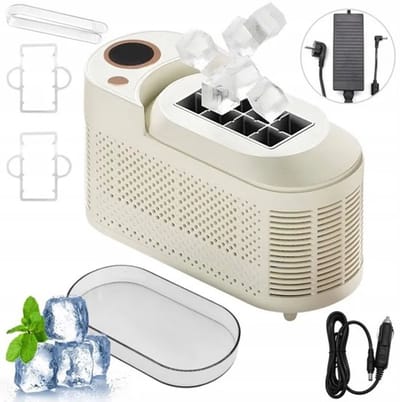 Mini IJsblokjesmachine - 8 Blokjes per Cyclus - Draagbaar & Compact - 12V & 230V - Voor Auto, Camping & Kantoor - Snel Ijs in 10 Minuten - Wit