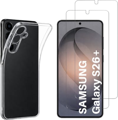 Hoesje geschikt voor Samsung Galaxy S26 Plus backcover siliconen Transparant en 2 stuks Screenprotector Gehard Glas