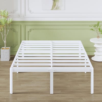 Metalen Tweepersoonsbed 160x200 cm Wit - Stevig Lattenbodem, Hoge Opbergruimte