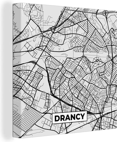 Canvas Schilderij Kaart - Stadskaart - Drancy - Plattegrond - Frankrijk - 20x20 cm - Wanddecoratie