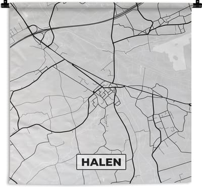 Wandkleed - Wanddoek - Plattegrond – Halen – Zwart Wit – Stadskaart - Kaart - 180x180 cm - Wandtapijt