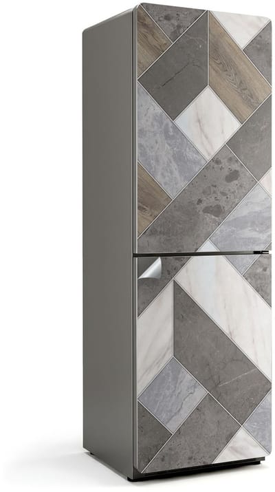 Wallfluent Koelkaststickers - Geometrisch patroon met tegels Koelkast Folie - 60 cm x 180 cm - Grijs Koelkaststickers - Koelkast Decoratie Stickers - Koelkast Versiering - Grote Koelkast Sticker - Stijlvolle Koelkast Stickers