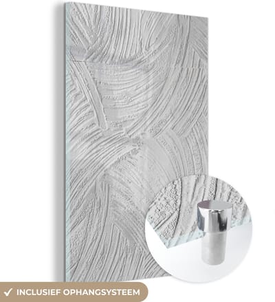 Glasschilderij zwart wit - Wit - Patronen - Steen - Beton - 120x180 cm - Muurdecoratie - Woondecoratie