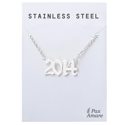 Jaartal 2014 Ketting Zilverkleurig - Stainless Steel - Sieraad op Cadeau Kaartje - Jaar Hanger - Pax Amare