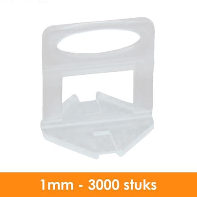 Fixfine - 1mm Tegel Levelling Clips – Tegel Dikte 3-13mm – 3000 stuks - tegel nivelleersysteem - Tegel levelling systeem