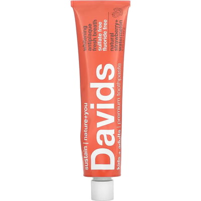 Davids, Premium Toothpaste, Kids & Adults, Natural Strawberry + Watermelon Flavor, 5.25 oz (149 g) brown