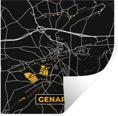Muurstickers - Sticker Folie - Genappe - Kaart - Plattegrond - Goud - Stadskaart - 100x100 cm - Plakfolie - Muurstickers Kinderkamer - Zelfklevend Behang XXL - Zelfklevend behangpapier - Stickerfolie