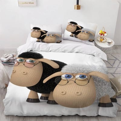Cartoon Schaap Dekbedovertrek Tweepersoonsmaat, 3D Schattige Dieren Zachte Microfiber Beddengoedset met 2 Kussenslopen voor Kinderen Jongens Meisjes Tieners 90x200cm