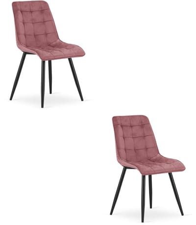 Set van 2 eetkamerstoelen SPLIT – Fluweel donkerroze – Zwarte metalen poten – Modern design