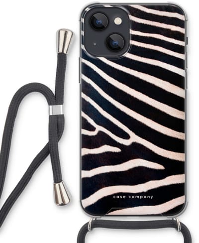Case Company® - Hoesje met koord geschikt voor iPhone 13 mini hoesje met Koord - Zebra - Telefoonhoesje met Zwart Koord - Bescherming aan alle Kanten en Over de Schermrand