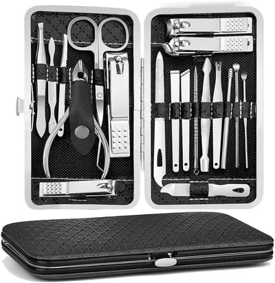 Nagelknipper Set - Manicure Set - Nagelknipper - Nagelverzorging - Draagbare Opbergkoffer van Leer - RVS - 19-delige