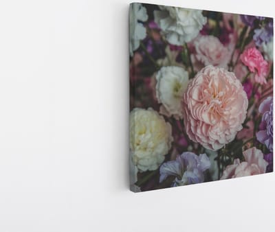 Saammp Canvas Schilderij - boeket - Roze Bloemen - Abstract - 20x20 - Foto op canvas - Wanddecoratie - Muurdecoratie Woonkamer - Kantoor Decoratie
