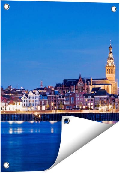 Gards Tuinposter Nijmegen Skyline met de Waal Rivier - 40x50 cm - Tuindoek - Tuindecoratie - Wanddecoratie buiten - Tuinschilderij
