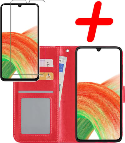 Hoesje Met Screenprotector - Geschikt voor Samsung Galaxy A33 - Luxe Pasjeshouder - Bookcase Portemonee - Flip Case - Kunstleer Book Case - Flipcase - Book Cover - Walletcase - Portemonneehoes - Rood