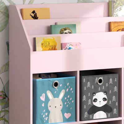 Vicco Luigi Kinderboekenkast – 107.2 x 114.2 cm met 6 vouwboxen (grijs) Roze