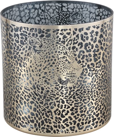 PTMD Loiza Gold luxe glazen windlicht luipaard print goud S - 9 x 10 cm
